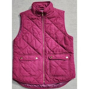 J.Crew Quilted Puffer Vest Zip Front Pocketed Burgundy Size S